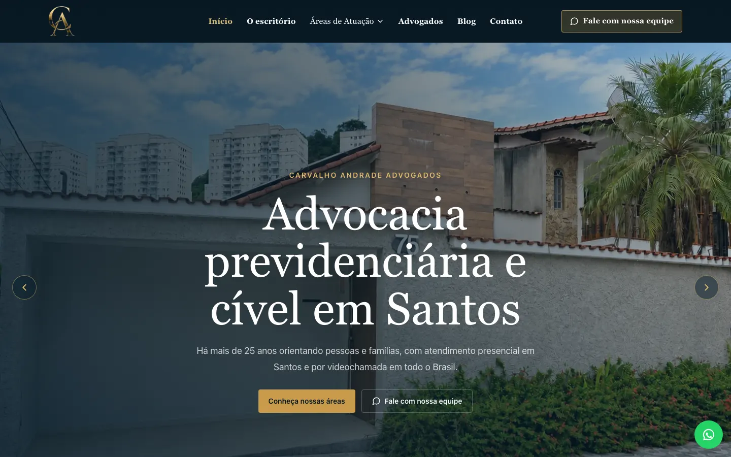 Página inicial do site Carvalho Andrade Advogados
